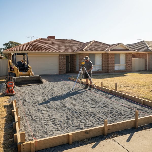 Exposed Aggregate - Step 1: Set-out, levels, and a rock-solid base for exposed aggregate Adelaide in Adelaide